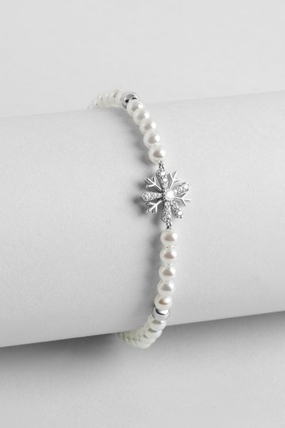 So CHIC... Kar Kristali 18 Ayar Beyaz Altın Kaplama 19 Cm Gümüş İnci Bileklik