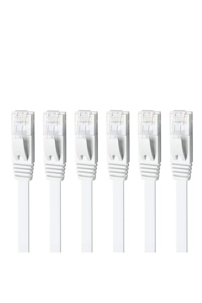 Bukela مجموعة من 6 كابلات إيثرنت Cat 6، كابل توصيل مسطح أبيض بطول 1 متر عالي ...