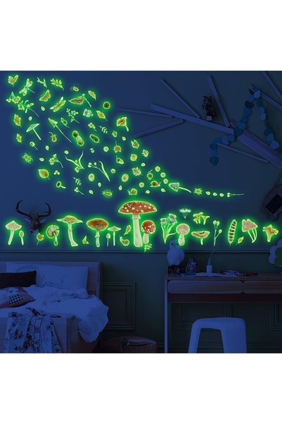 Robmoda Glow in The Dark Mushroom Wall Decals, Watercolor Woodland Mushroom S...