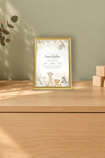 Generic Brand Tablou Personalizat Nou-Născut Băiat cu Ramă – Safari, Faza Lun...