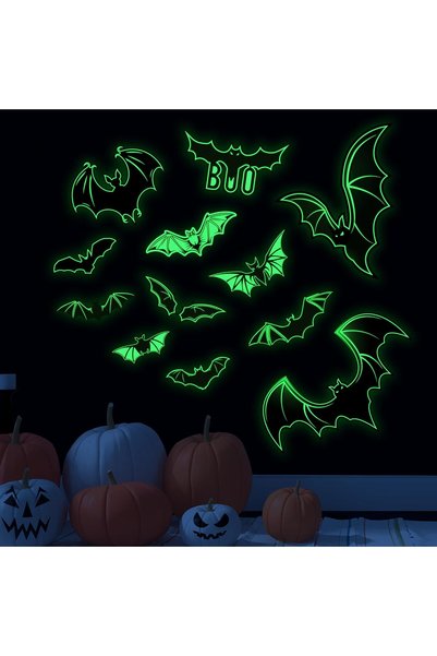 Robmoda Glow in The Dark Halloween Bats Wall Stickers, Black Ghost Bat Hallow...