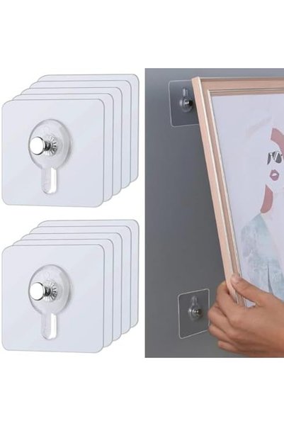 Bukela 20Pcs Self-Adhesive Picture Hooks, Transparent No Drill Wall Hooks, St...