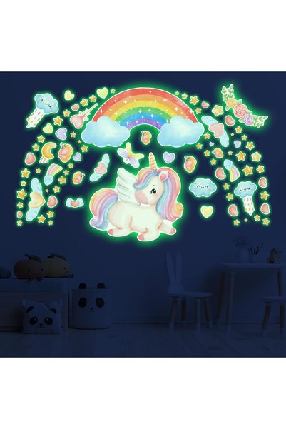 Robmoda Large Unicorn and Rainbow Wall Decals Glow in The Dark, Cute Stars St...
