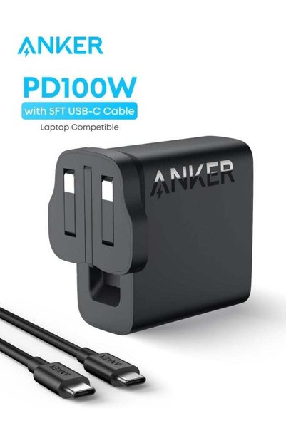 Anker شاحن ماك بوك برو، شاحن يو إس بي سي بقوة 100 واط، شاحن سريع مدمج وقابل ل...