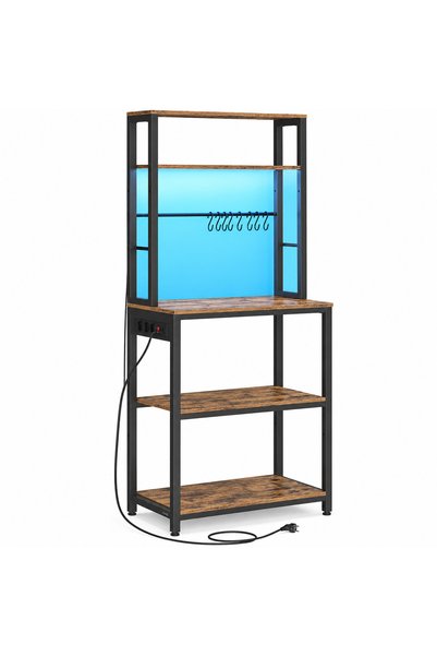 VASAGLE Raft de bucătărie cu iluminare LED, prize multiple și 8 cârlige, 60x4...