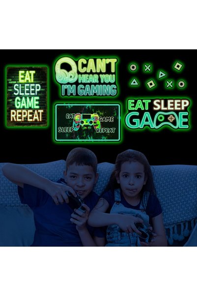 Robmoda Glow in The Dark Video Game Wall Stickers, EAT Sleep Repeat Wall Deca...