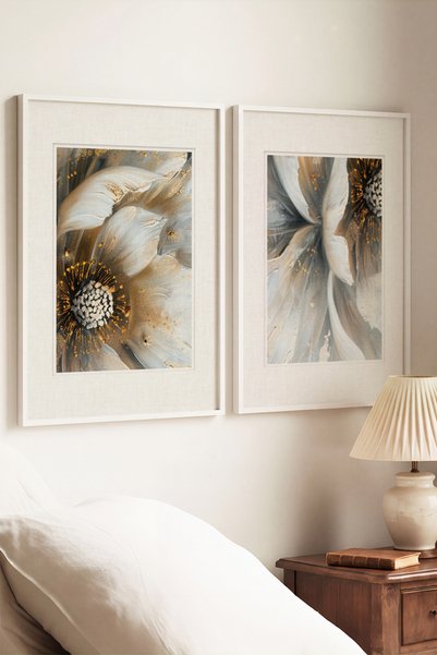 Zevahir Mobilya Dekorasyon 2 Pieces of Vintage Paintings with a White Wooden ...