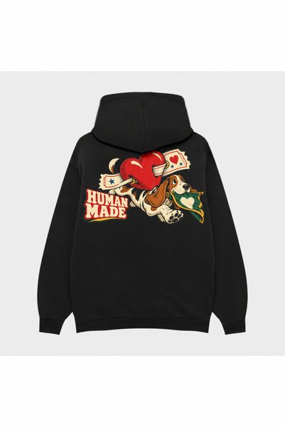 SVART WEAR Μαύρο φούτερ με κουκούλα Human Made με τυπωμένη τομή ανοιχτού στρώ...