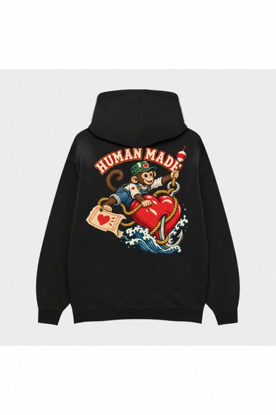 SVART WEAR Hanorac negru cu glugă Human Made, cu imprimeu în secțiune cu ungh...