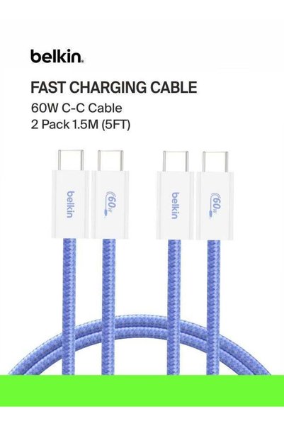 Belkin 2-Pack Braided USB-C to USB-C Cable 5ft, 60W - Soft, Flexible Fast-Cha...