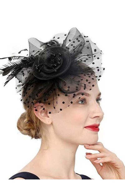 GENERAL rocooart Women's Tea Party Fascinators Mesh Flower-Shaped Pearl Feath...