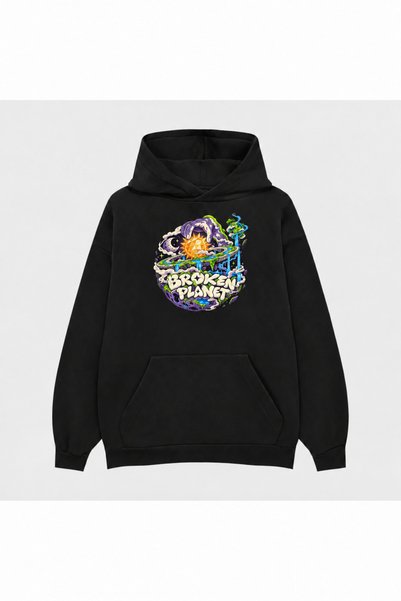 SVART WEAR Μαύρο φούτερ με κουκούλα Broken Planet με τυπωμένο μοτίβο «High Ba...