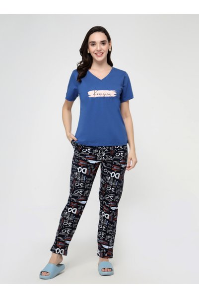 ParisBeauty Navy Blue Navy Text Print Pajama Pants - XL