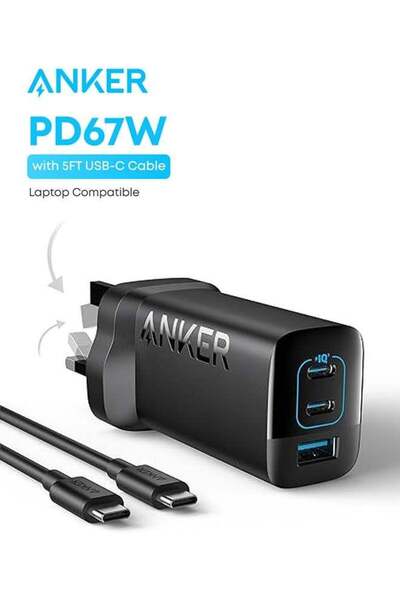 Anker شاحن حائط 335 USB C بقوة 67 وات، محول شاحن سريع صغير الحجم وقابل للطي P...