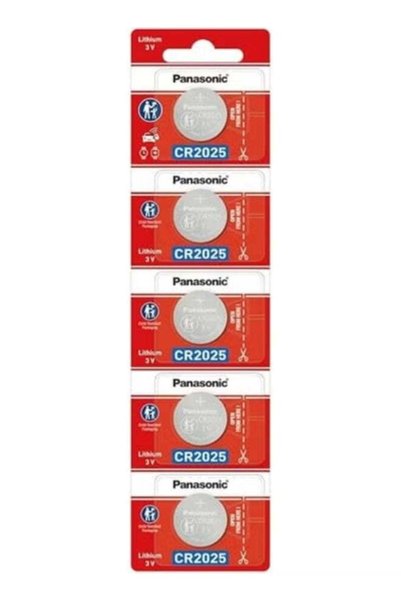 PANASONIC CR2025 3V Lithium Coin Battery, Pack of 5