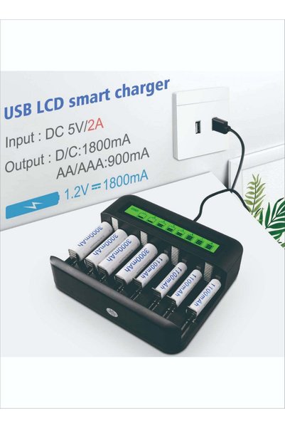 Beauenty شاحن بطاريات ذكي متعدد الوظائف NC559 USB بـ 8 فتحات لبطاريات AA/AAA ...
