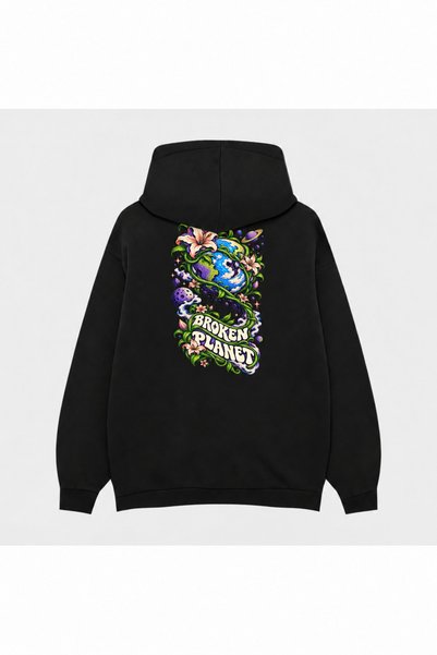 SVART WEAR Μαύρο φούτερ με κουκούλα Broken Planet με τυπωμένο μοτίβο ανοιχτού...