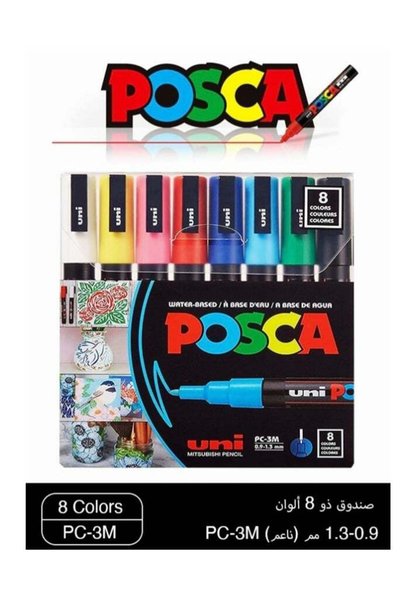 POSCA مجموعة كاملة من 8 أقلام تلوين أكريليك (PC-3M) برؤوس قابلة للعكس وذات سم...