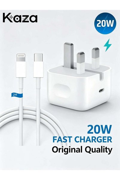 Kaza شاحن سريع 20 واط للآيفون | شاحن حائط سريع USB C مع كابل USB C إلى Lightn...