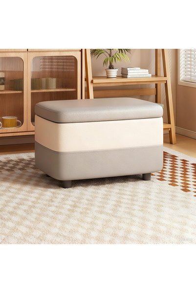NANAO Rectangular Storage Stool, Padded Footstool, Leather storage ottoman, S...