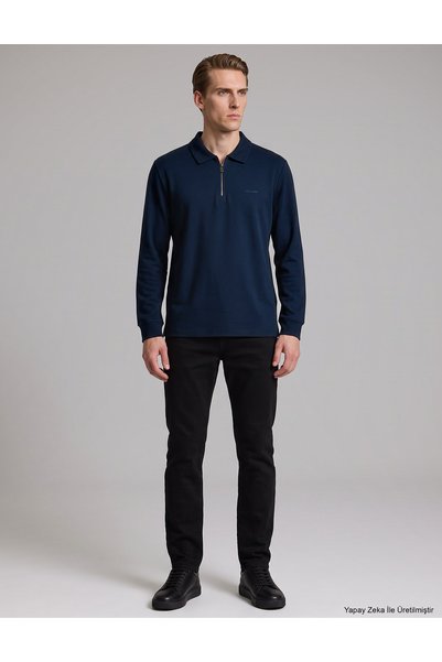 Pierre Cardin Lacivert Regular Fit Fermuarlı Polo Yaka Sweatshirt 50331599-VR033