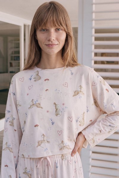 Hays Kadın Pamuklu Uzun Kollu Crop Pijama Üstü