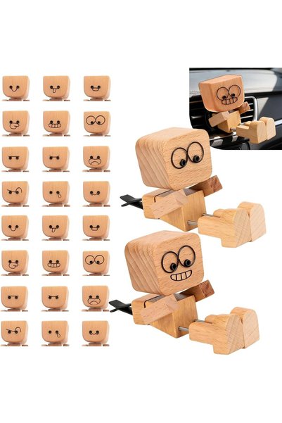 Generic 2 Set Shaking Wooden Man Figurine Cut Air Vent Clip Decor Accessories...