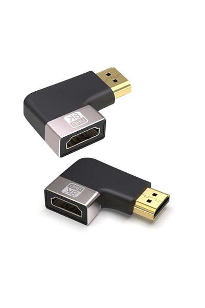 GENERAL قابس HDMI 2.1 بزاوية 90 درجة (عبوة من قطعتين) ذكر إلى أنثى بدقة 8K