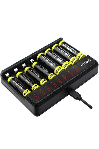 Beauenty شاحن بطاريات ذكي متعدد الوظائف NC559 USB بـ 8 فتحات لبطاريات AA/AAA ...