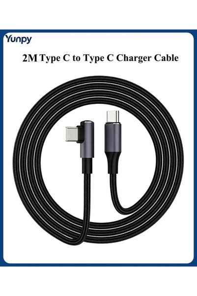 GENERAL كابل Yunpy 2M 100W USB C إلى USB C، سلك شحن سريع مجدول بزاوية 90 درجة...