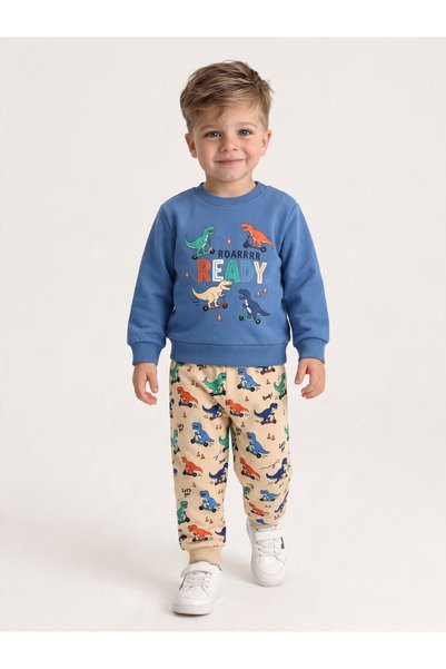 Zekids Baby Boy Dinosaur Print 2-Piece Sweatshirt and Sweatpants Set