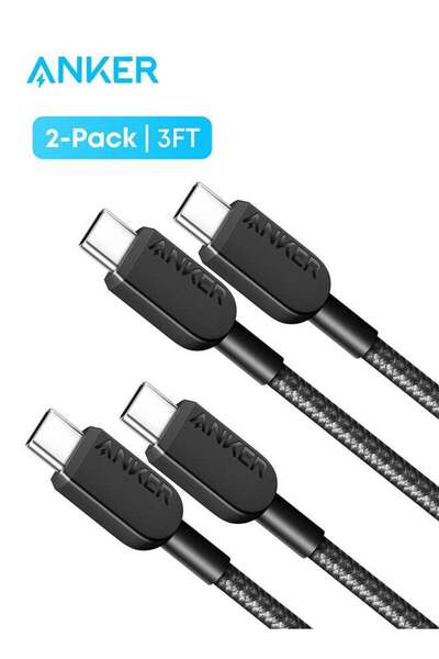 Anker كابل USB-C إلى USB-C، سلك شحن سريع من النوع C (0.9 متر، عبوة من قطعتين)...