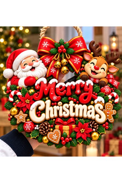 OKAVANGO Yılbaşı temalı kapı süsü Yılbaşı Süsü Noel Babalı Geğikli Ahşap Kapı Yılbaşı Kapı Yılbaşı Süsü, Noel Süsü (25-23 cm)