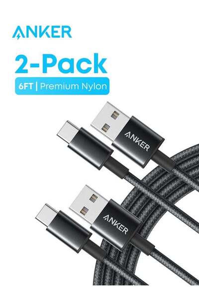 Anker كابل USB-C، [عبوة من قطعتين، طول 1.8 متر]، كابل شحن من نوع USB-A إلى US...