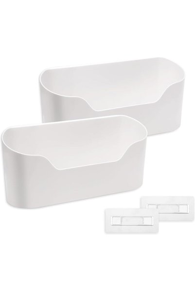 JOYZZZ Cabinet Door Storage, 2 PCS White Adhesive Organizer Bins, Wall Mounte...