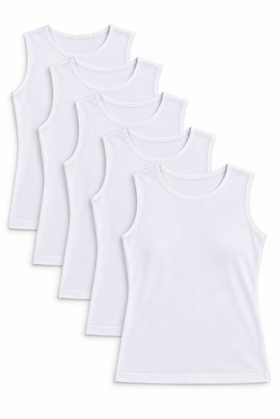 REN Women's White 5-Pack Cotton Spandex Round Neck Sleeveless Tank Top, 94% C...