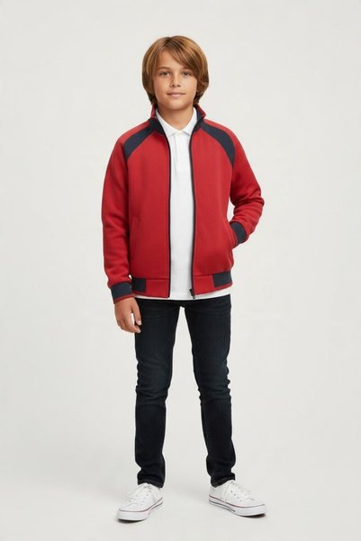 Afacan Okul Standard Fit 2 Ip Combed Cotton Zippered Cardigan Unisex Children