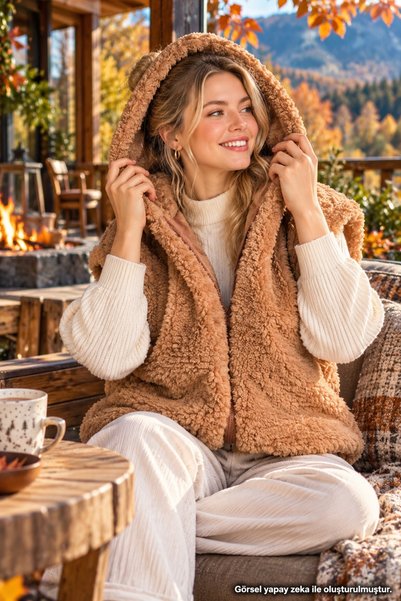 Özgüner Oyuncak Hooded Zippered Plush Vest – Soft Texture, Suitable for Every...
