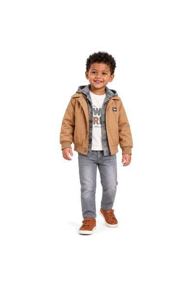 Top Kids Kids Boys 4 Piece Set Brown Hooded Plaid Jacket with Plaid Shirt Whi...