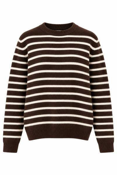 Laluvia Brown Ecru Striped Sweater - 5329