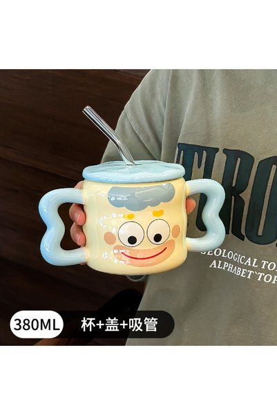 Generic Brand Cute Ceramic Mug with Lid and Spoon Coffee Milk Cup Home Gift