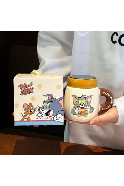 Generic Brand كوب قهوة سيراميك لطيف بغطاء، مناسب للاستخدام في المكتب، هدية عي...