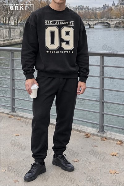 EFFRENATU Set de 2 piese unisex: hanorac și pantaloni jogger „Athletics 09” n...