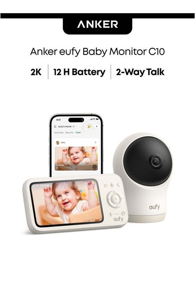 eufy Baby Monitor C10 with 2K HD Camera, 4.5" 480p Display, 4× Zoom, Pan-Tilt...