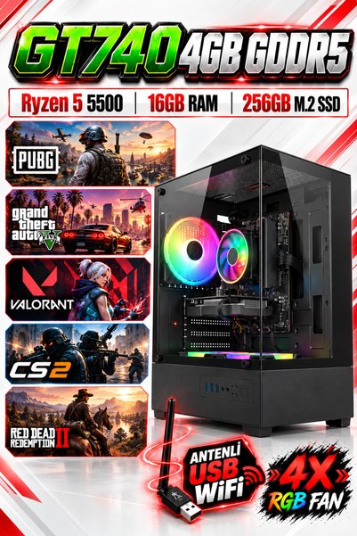GX550 Ryzen 5 5500 16GB RAM 256GB SSD GT 740 4GB Wi-Fi Masaüstü Oyuncu Bilgisayarı