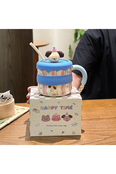 Generic Brand Ceramic Cartoon Straw Mug for Milk Home Gift