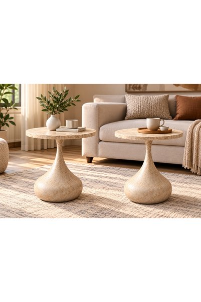 N.zone طقم طاولات جانبية مودرن فاخر من قطعتين متطابقتين بتصميم دائري وقاعدة م...