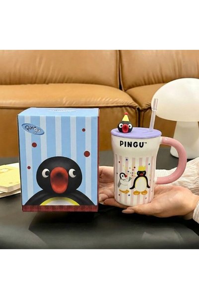 Generic Brand كوب سيراميك كبير السعة بتصميم البطريق الكرتوني مع مصاصة، مناسب ...