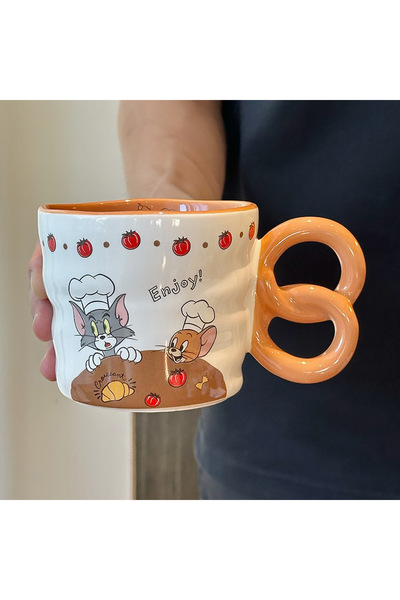 Generic Brand كوب سيراميك بمقبض مزدوج حلقي للقهوة في المكتب أو لتناول وجبة ال...
