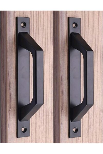 Generic Modern Barn Door Handle Set, 19.6 cm, Matte Black Carbon Steel, 2-Piece